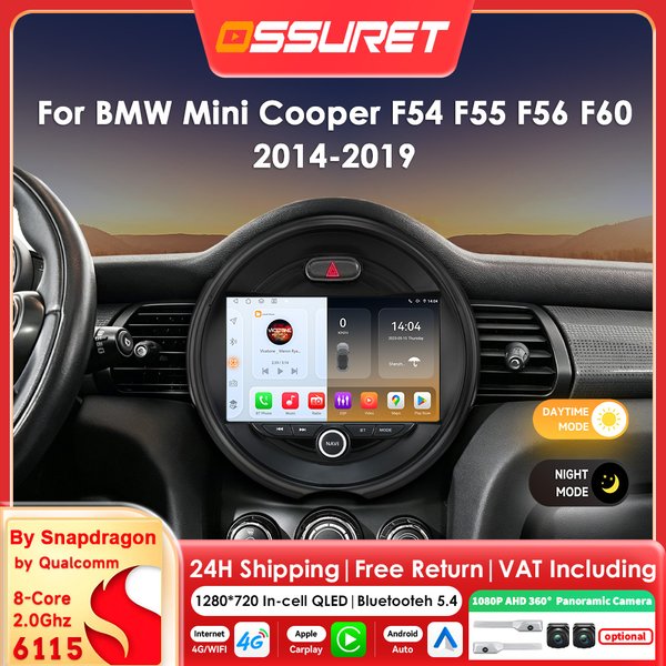 9-Zoll-Wireless-Carplay-Android-Auto-Autoradio für BMW Mini Cooper F54F55 F56 F60 2014 - 2019 Multimedia-Videoplayer GPS-Navigation Stereo-Audio 2DIN 360-Kamera DSP RDS Bluetooth-Bildschirm