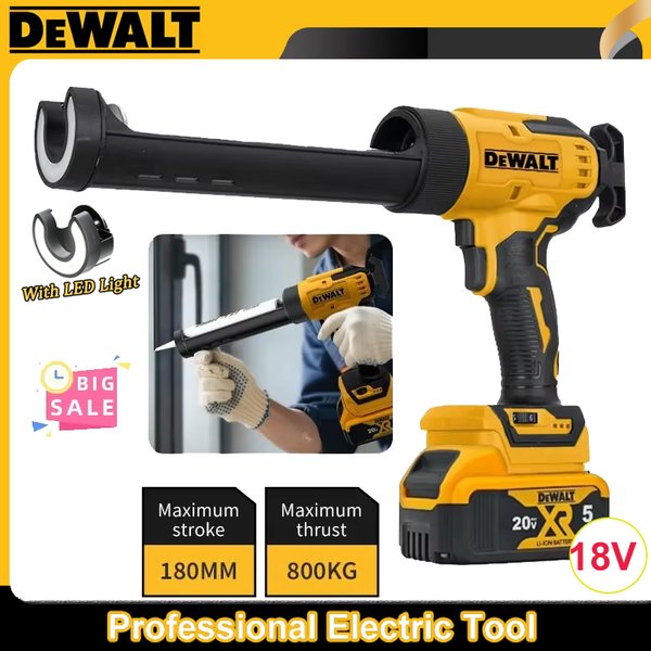 Pistolet à colle électrique DeWALT avec lumière LED, adhésif pour verre et ciment, pistolet sans fil pour le remplissage de portes et fenêtres en verre, compatible 18V