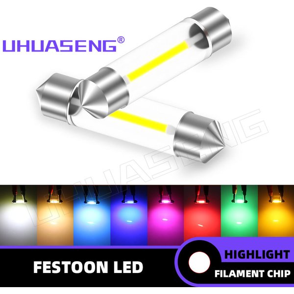 UHUASENG 2 Stück 6V 12V 24V C5W LED-Lampe C10W Glühbirne 31mm Soffittenlampe 36mm 39mm 41mm 28mm Kuppellampe Rosa Blau Rot Warmweiß Signal Autolicht