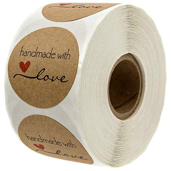 Papier Kraft naturel rond de 1 pouce, décoration de pâtisserie de vacances, fournitures artisanales de lettres, autocollants d'amour faits à la main/500 étiquettes par rouleau