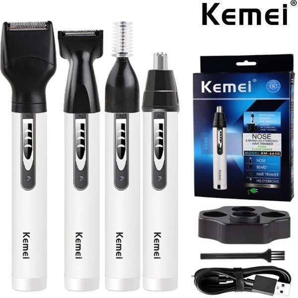 KM-6650 Tondeuse rechargeable 4 en 1 pour poils du nez et des oreilles, kit de toilettage pour hommes et femmes, tondeuse électrique pour sourcils et barbe, tondeuse pour nez et oreilles