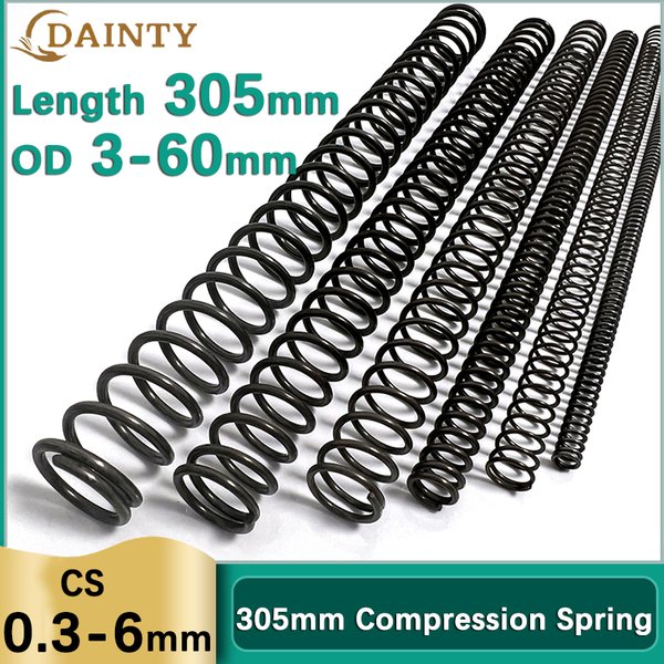 Länge 305 mm, Druck-Druckfeder aus schwarzem Stahl, Durchmesser 0,3 0,4 0,5 0,6 0,7 0,8 1 1,5 1,8 2 2,5-- 6 mm Außendurchmesser 3–60 mm