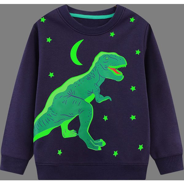 Little maven – sweat-shirt d'Halloween pour garçons, vêtements décontractés avec dinosaure lumineux, T-shirts en coton qui brillent dans la nuit, pour enfants, automne