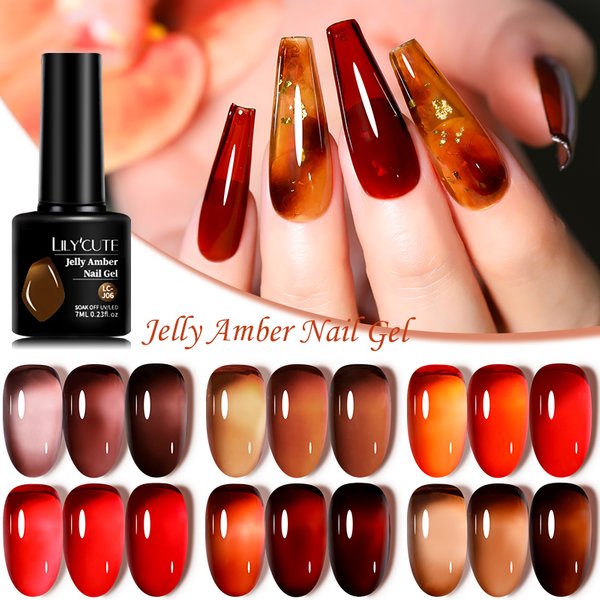 LILYCUTE 7ML Gelee Bernstein Gel Nagellack Herbst Nail art Blüte Leopard Muster Nagel Gel Semi Permanent UV Gel polnischen Lacke