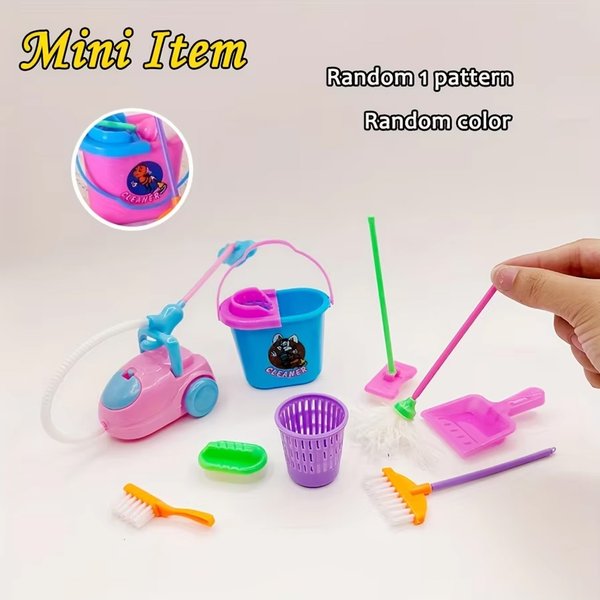 9pcs Set Miniature Mop Dust Cleaner Doll Housework Cleaning Supplies Tools Set Dollhouse Furniture Decoration Doll Accessories