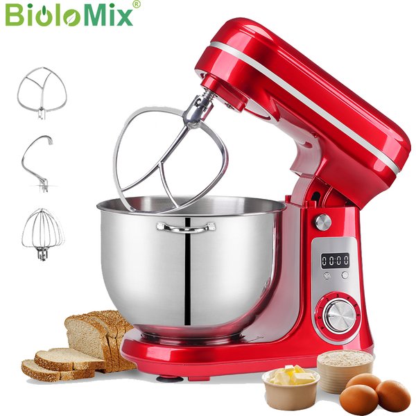 BioloMix Kitchen Food Stand Mixer, Blender, Quiet Motor, Cream Egg Whisk, Whip Dough Kneader, 6-Speed, 1200 W, 6 L, DC