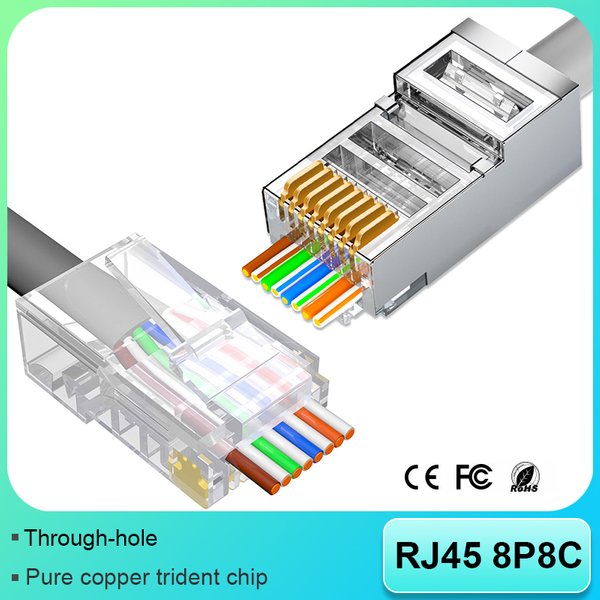 Connecteurs RJ45 CAT6 CAT7 traversants, fiches modulaires réseau UTP 3/50μ plaquées or 8P8C à sertir pour câble Ethernet