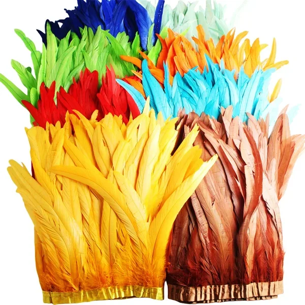 Garnitures de plumes de queue de coq pour travaux grossier, bricolage, franges de plumes pour vêtements, accessoires de carnaval, 25-30cm, 10 verges par lot