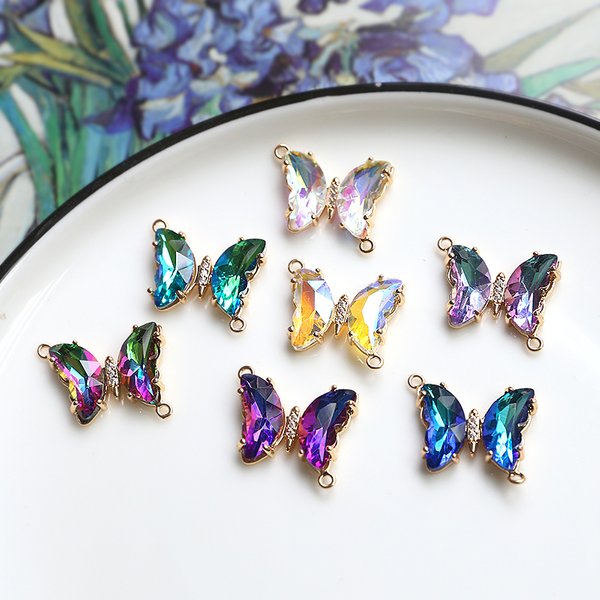 6pcs Light Luxury Magic Crystal Gradient Flash Butterfly Fairy Accessories Diy Jewelry Earrings Pendant Material Handmade Charms