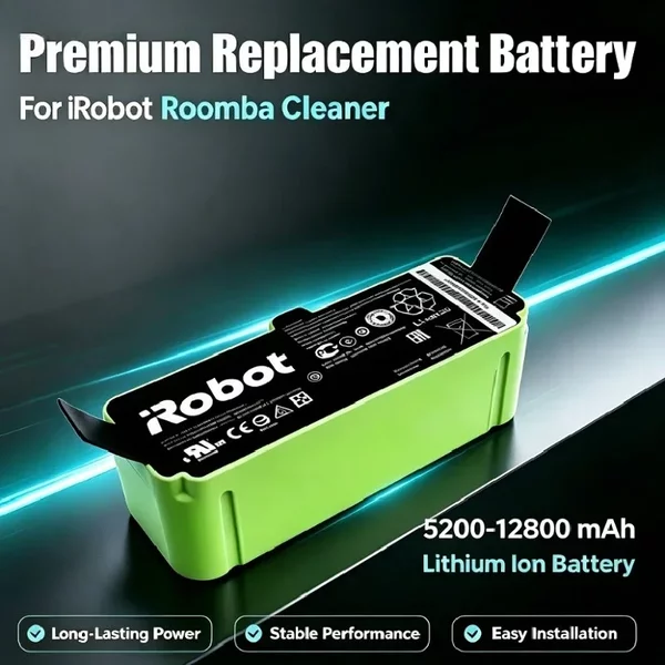 Batterie lithium-ion de remplacement haute capacité pour aspirateur robot iRobot Roomba 500 600 700 800 900, 5200mAh 6800mAh 9800mAh 12800mAh, protection contre la surchauffe, durable, longue durée de
