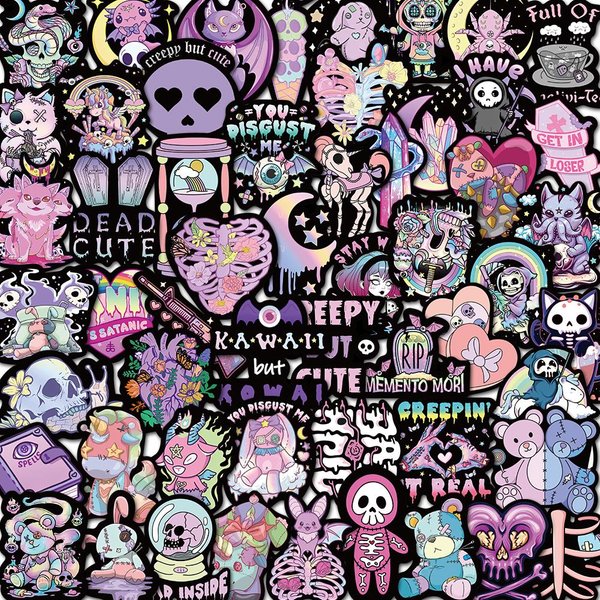 50 pièces dessin animé gothique mal sorcière fantôme autocollants Style autocollants pour ordinateur portable Skateboard ordinateur guitare enfants dessin animé autocollant