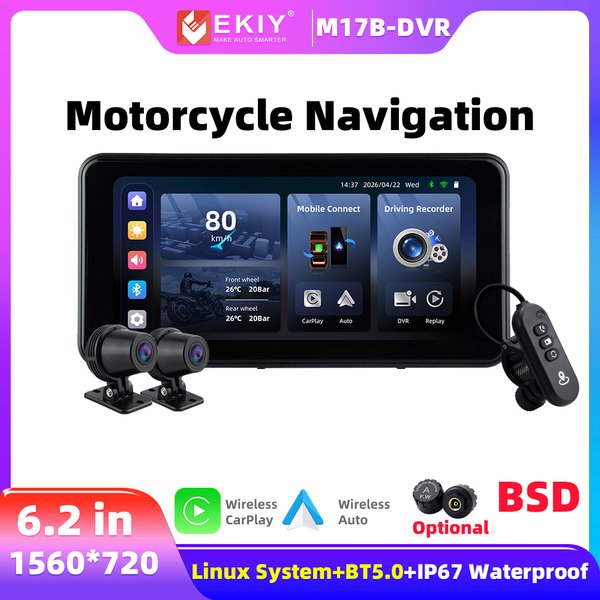 EKIY M17B 6.25 in Motorcycle GPS Navigation Wireless CarPlay Display Screen TPMS DVR Motorcycle Wireless Android Auto Monitor