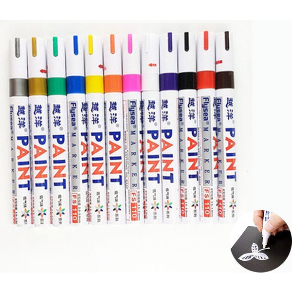 12 Color White Waterproof Rubber Permanent Paint Marker Pen Car Tyre Tread Environmental Tire Painting Highlighter Pen