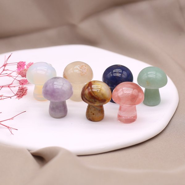7pcs Natural Stone Mineral Crystal Agate Quartz Healing Mushroom Room Home Decor Aquarium Decoration Crafts Ornament Accessories