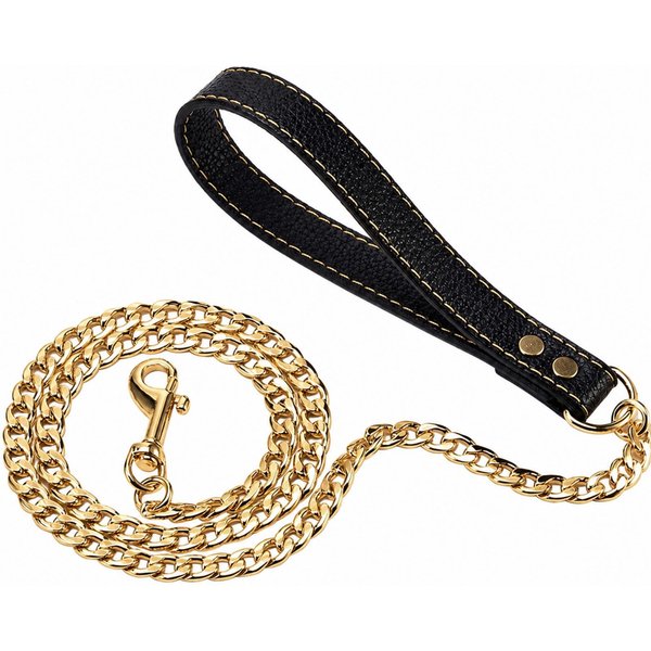 Laisse pour chien en chaîne avec poignée enveloppée, robuste et confortable pour les grands chiens, idéale pour les promenades quotidiennes.