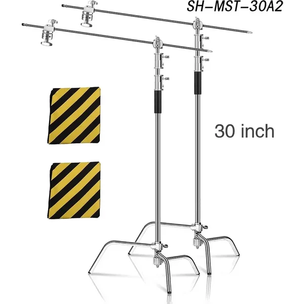 Professionelles 260 cm großes Fotografie-Stativ, C-Ständer, Lichtständer mit Galgenarm, Edelstahl, Metall, Softbox, Studiobeleuchtungsständer