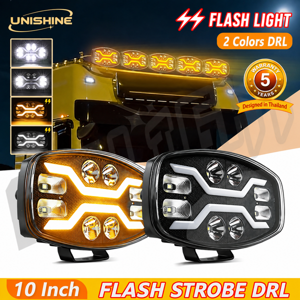 UNISHINE 2 Stück 10 Zoll LED-LKW-Leuchte 3500K/6000K 2-Farben-DRL-Scheinwerfer 40000LM Arbeitsleuchte 12V 24V Superhell für 4x4 UTV LKW Offroad-Nutzung