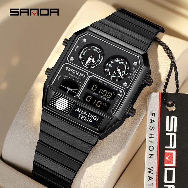 SANDA 3192 usine montre-bracelet pour hommes LED chronographe électronique carré décontracté multi-fonction thermomètre chronomètre montre pour hommes