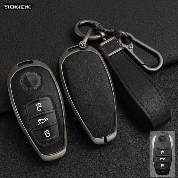 Zinklegierung + PU-Leder, vollständige Abdeckung, Autoschlüsseletui für VW Volkswagen 2011–2017 Touareg, 2016–2023 Phideon 3-Tasten-Funkschlüssel zum Schutz
