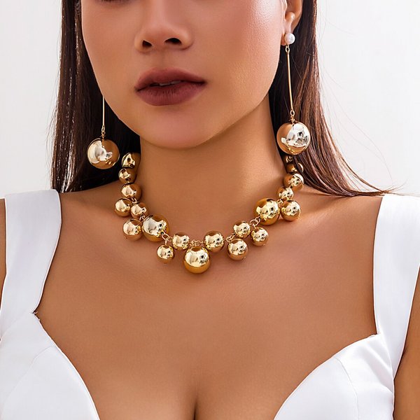 Punk acrylique CCB grande boule perle chaîne collier boucles d'oreilles pour femmes Vintage grosse chaîne de clavicule Grunge ensemble de bijoux Steampunk