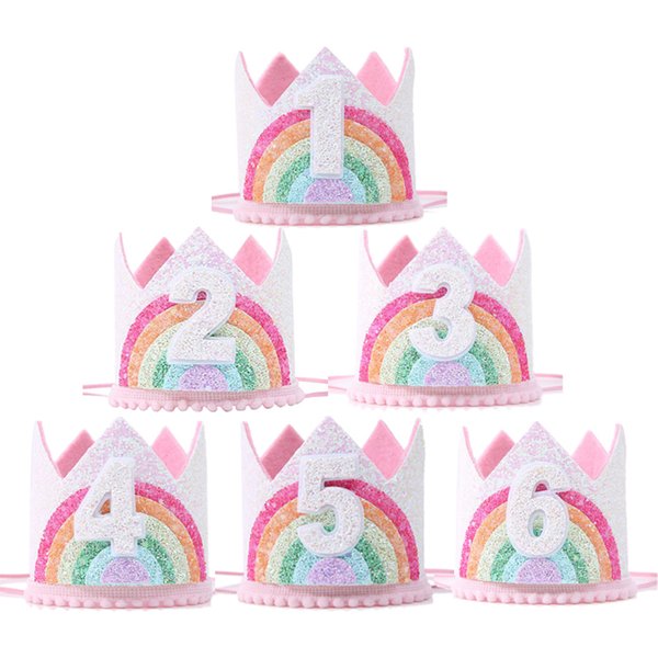 Felt Rainbow Crown Girl Birthday Party Headband 1st 2nd 3rd Birthday Party Decorations Kids Number Hat Baby Shower Unicorn Party