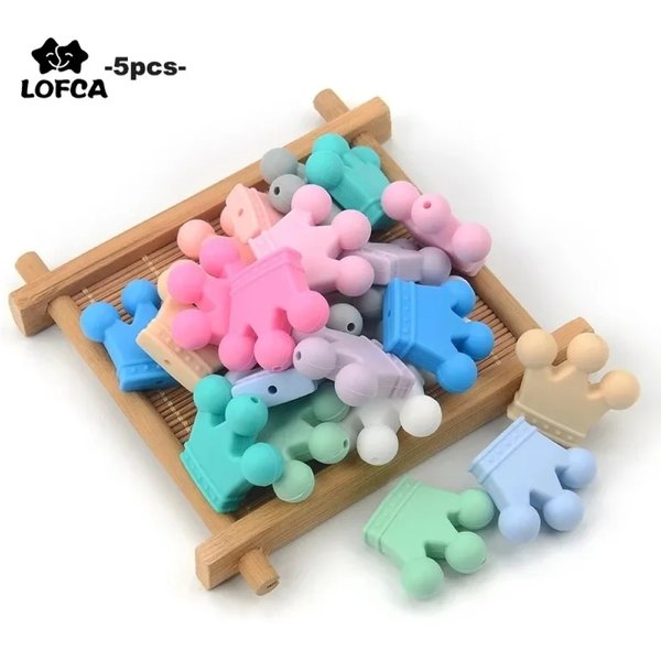 Kronen-Silikonperlen 5 Stück Baby-Beißring BPA-freie Silikon-Beißperlen Baby-Kau-Beißkette DIY Schnullerclip-Zubehör