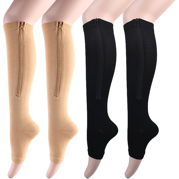 Bas de Compression sport pression longues chaussettes de cyclisme fermeture éclair professionnel jambe soutien épais femmes varices chaussettes