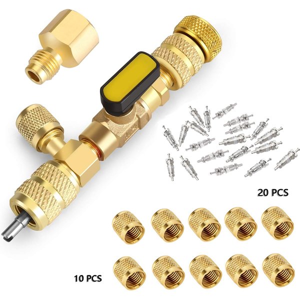 Valve Core Remover Installer Tool Kit with Dual Size 1/4 & 5/16 Port for with R22 R12 R407 R410 R404 R32 R600 HVAC System
