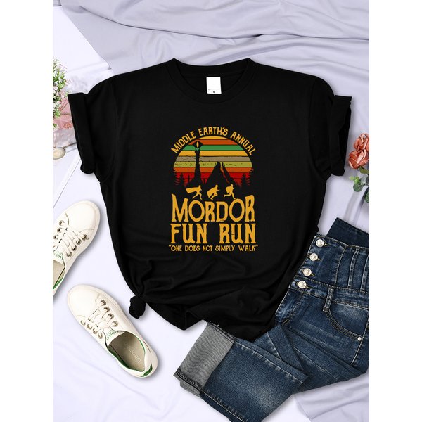 Middle Earth'S Annual Mordor Fun Run T Shirts Women Vintage Casual All-math Tops Breathable Fashion Short Sleeve Womans Clothing
