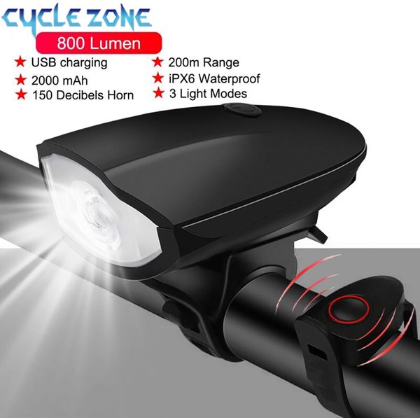 Lumière de vélo LED USB noire étanche avec klaxon, lumière de nuit sombre, extérieur, équitation, sauna, VTT