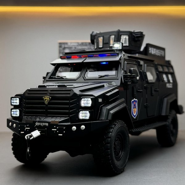 1:32 Legierung Polizei Explosionsgeschützte Automodell Druckguss Metallschwert Zahntiger Gepanzerte Fahrzeuge Automodell Sound Licht Kinder Geschenke