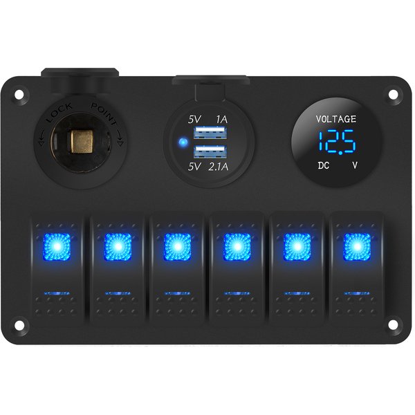 DaierTek 12V 24V 6 Gang Marine Rocker Switch Panel With Digital Voltmeter USB Charger Universal Switch Panel For Car Marine Boat
