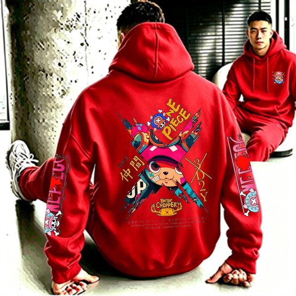 Herren Tony Tony Chopper Anime-Print Hoodie Lässiger Streetwear Loser Pullover Sweatshirt