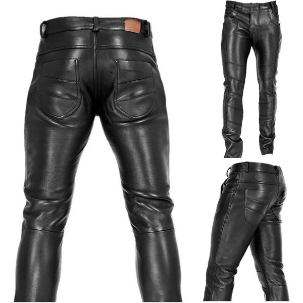Pantalon gothique Steampunk en cuir Pu pour hommes, Legging Slim noir pour moto Rock Roll, grande taille