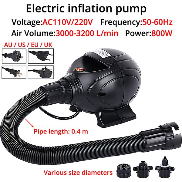 Pompe à air électrique 800W 2-en-1 pour gonfler et dégonfler, tension AC110/220V, prise AU US EU UK pour piscine, bateau, tapis de yoga, sac sous vide, lit gonflable