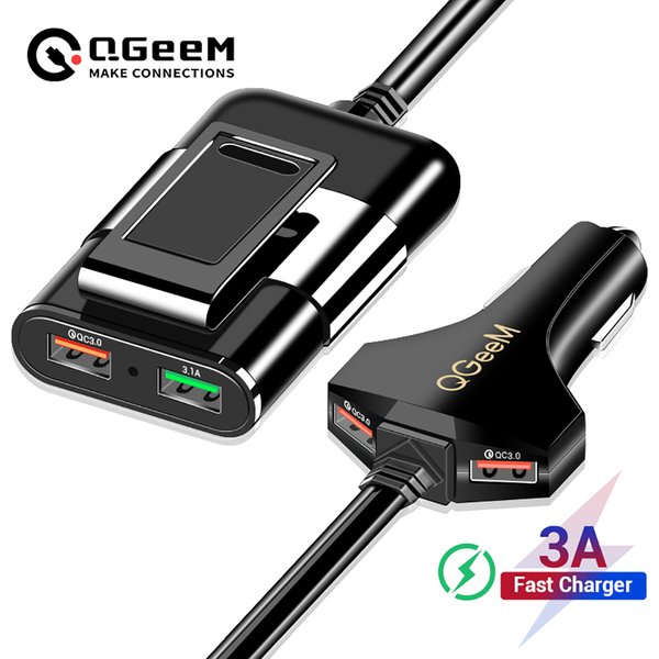QGEEM 4 USB Autoladegerät für iPhone Quick Charge 3.0 Tragbares Autoladegerät Hammer Vorne Hinten QC3.0 Telefonladegerät Schnelles Autoladegerät