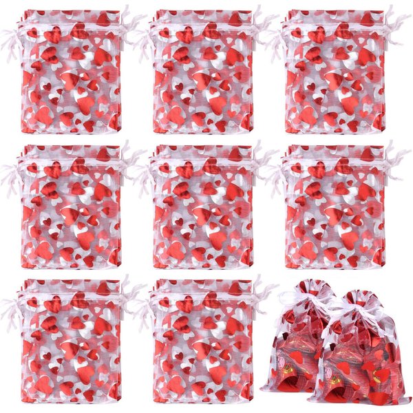 50pcs 8x10cm 9x12cm Herz druck Kordel zug Organza Taschen Schmuck Verpackung Taschen Valentinstag Hochzeits feier Geschenke Beutel