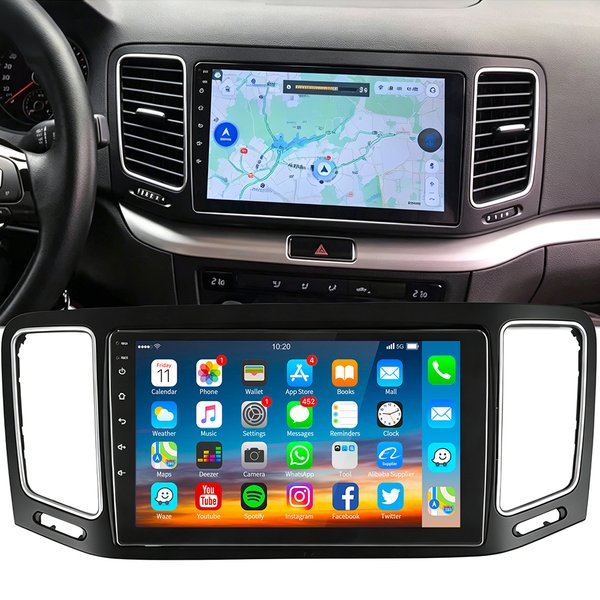 2+64G 9'' Auto-Stereoanlage GPS-Navigation für VW Volkswagen Sharan 2010-2022 Android15 mit Wireless Carplay Android Auto AM/FM/RDS Haupteinheit Lenkradfernbedienung
