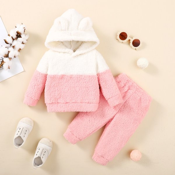 Ensemble de vêtements à capuche pour nouveau-né fille de 0 à 2 ans, haut à capuche à manches longues + pantalon, tenue chaude quotidienne pour l'automne et l'hiver, 2 pièces