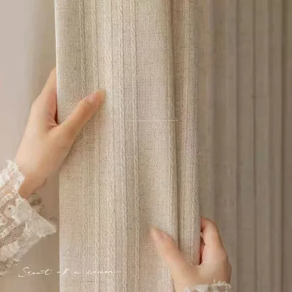 Rideaux en lin épais crème, pour salon, chambre à coucher, Style japonais, gaze translucide en bois mais non respirante, personnalisable