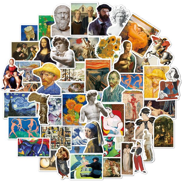 52PCS Van Gogh Oil Painting Art Graffiti Waterproof Stickers Creative Trendy Fridge Car Travel Box Skateboard DecorationStickers