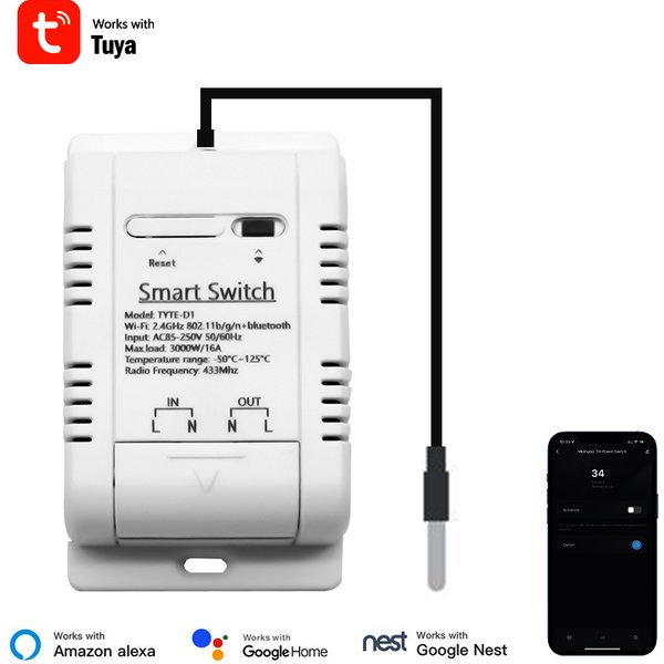 Tuya – interrupteur de température Intelligent, 16a, 3000W, avec surveillance de la consommation d'énergie, Thermostat Intelligent RF433, Compatible avec Alexa