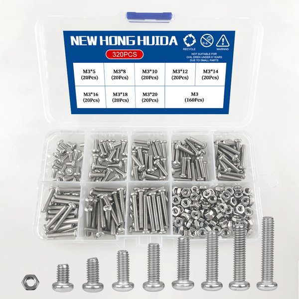Vis de lunettes de montre en acier inoxydable M1 M1.2 M1.4 M1.6 M2.5 M3 304, petit jeu de vis, Kit d'assortiment de boulons Phillips à filetage métrique