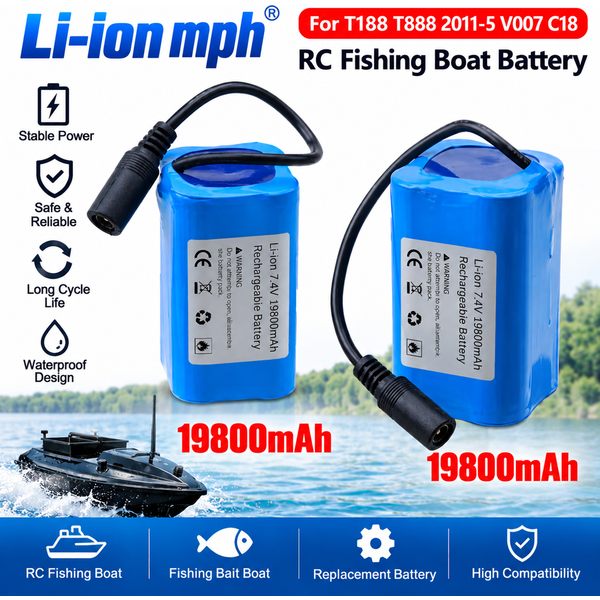 7,4V 19800mAh Li-Ionen-Akku mit Ladegerät für T188 T888 2011-5 V007 C18 H18 V18 D18B FX88 RC Angelköderboot