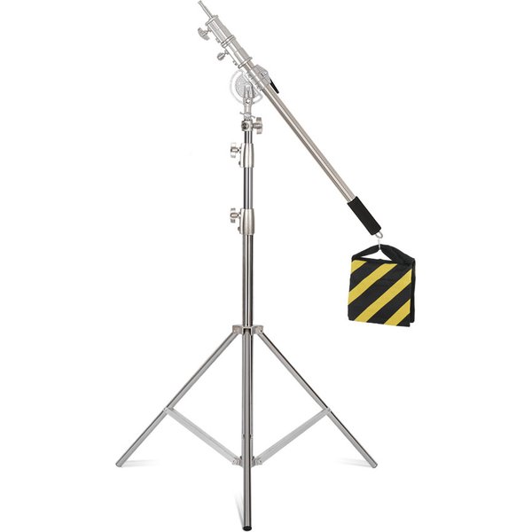 SH 2,9m Lichtstativ mit Edelstahl-Kit, Querarm mit Gewichtstasche, Fotostudio-Zubehör, Verlängerungs-Teleskopstange 2,49m