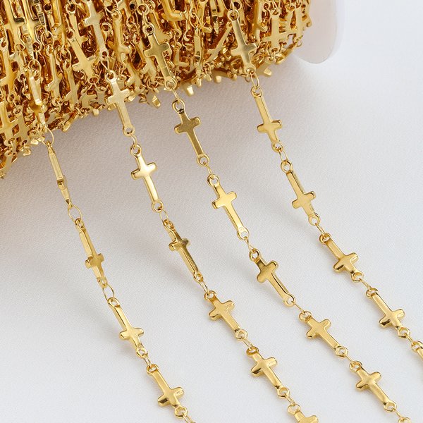 Chaînes à maillons perlés à breloque croisée en acier inoxydable de 1 mètre pour la fabrication de bijoux bricolage