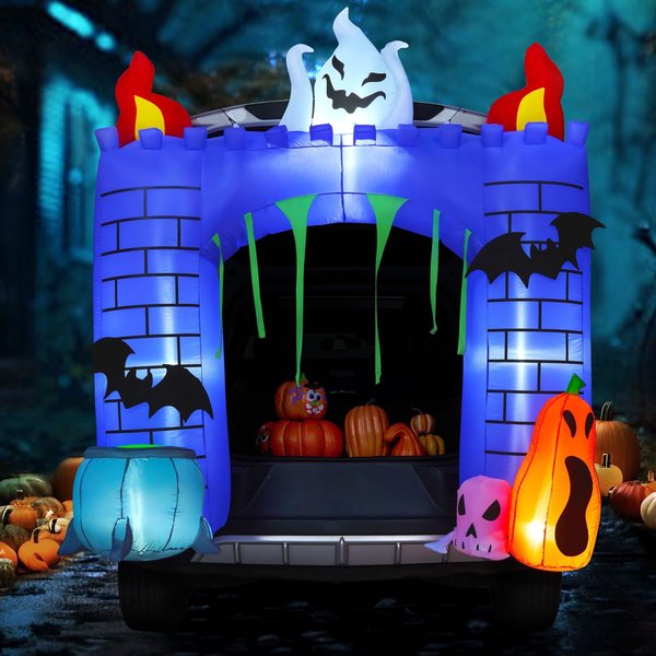 6 Fuß hohes aufblasbares Halloween-Schloss, Dekorationsset mit Geist und Kürbis für Halloween-Party, Kofferraum-Deko und Autodekorationen.