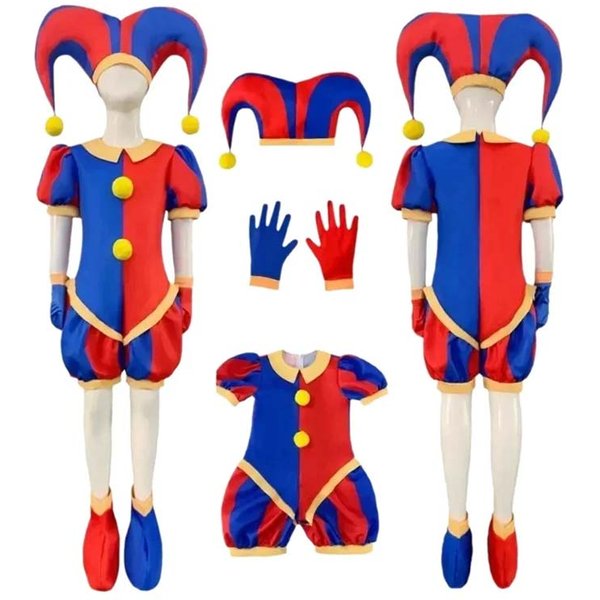 Pomni Cosplay combinaison avec chapeau aShoes couverture gants tenues de cirque virtuelle magique pour Halloween carnaval cirque Pomni Costumes