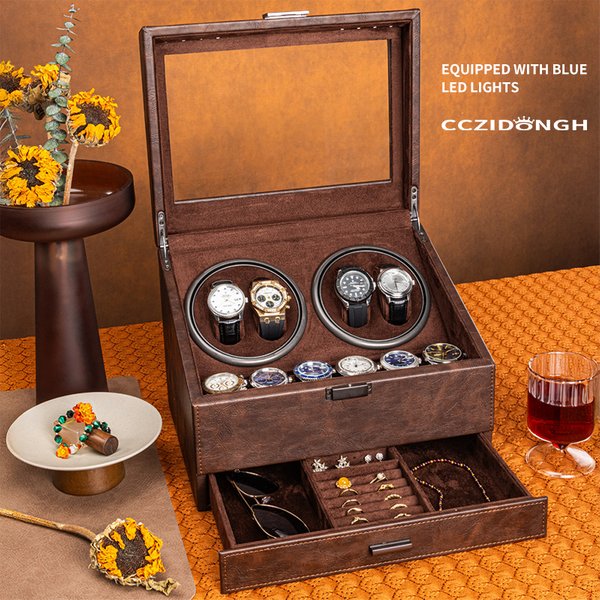 CCZIDONGH Boîte de rangement automatique pour montres mécaniques avec compartiment à bijoux, grande capacité