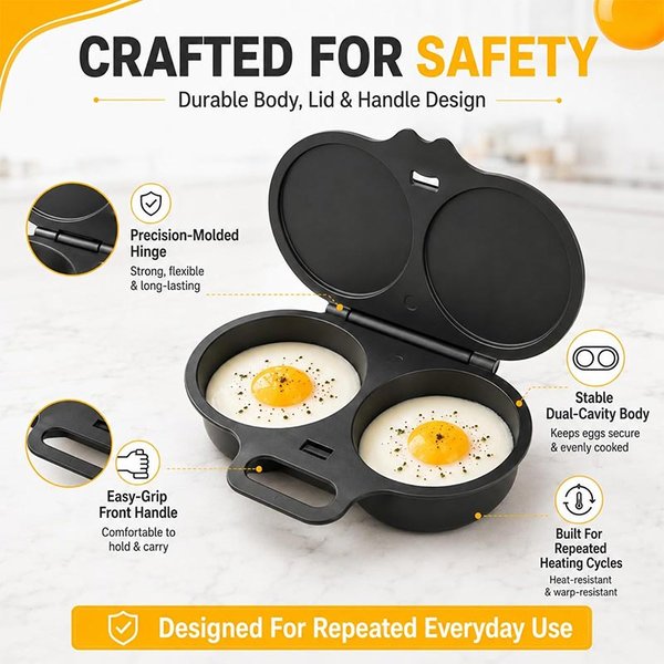 Moule à œufs double pour micro-ondes en plastique de qualité alimentaire, réutilisable, résistant à la chaleur, gadget de cuisine portable.